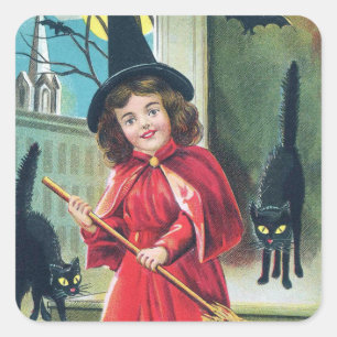 Vintage Halloween Holiday witch Square Sticker