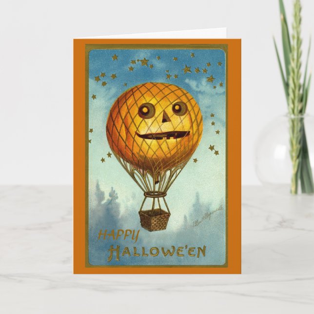 Vintage Halloween Hot Air Balloon Card (Front)