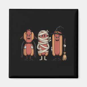 Vintage Halloween Hotdog Vampire Witch Mummy Magnet