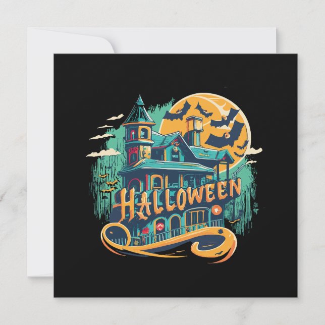 vintage halloween house with ghost  invitation (Front)