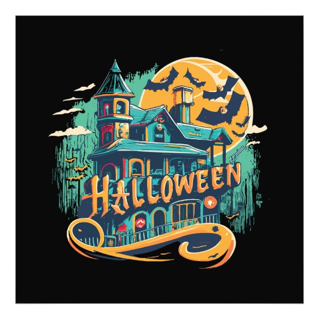 vintage halloween house with ghost  photo print (Front)