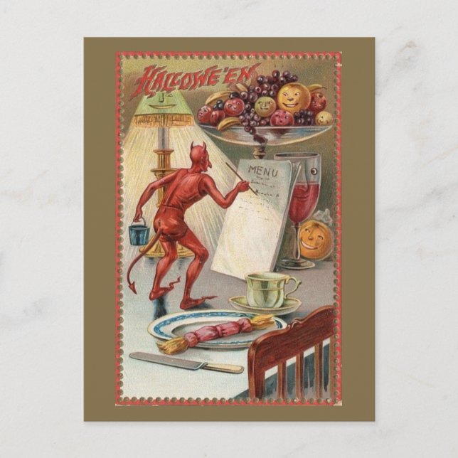 Vintage Halloween illustration funny Postcard (Front)