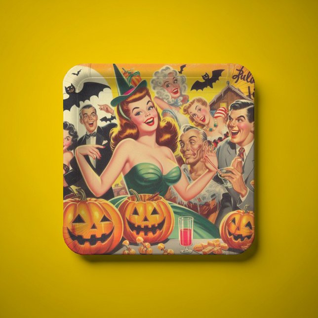 Vintage Halloween Illustration Paper Plate (Creator Uploaded)