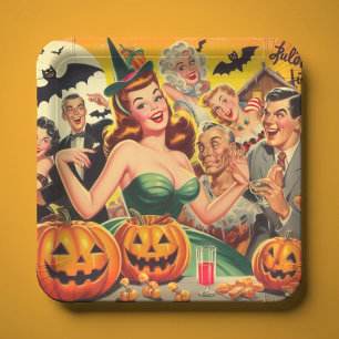 Vintage Halloween Illustration Paper Plate