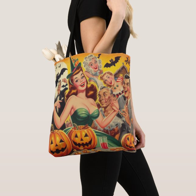 Vintage Halloween Illustration Tote Bag (Close Up)