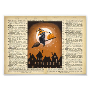 Vintage Halloween Image on Vintage Dictionary Page Photo Print