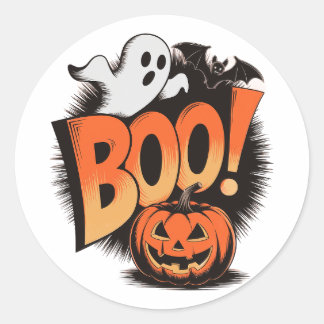 Vintage Halloween -Inspired ''BOO!'' Classic Round Sticker