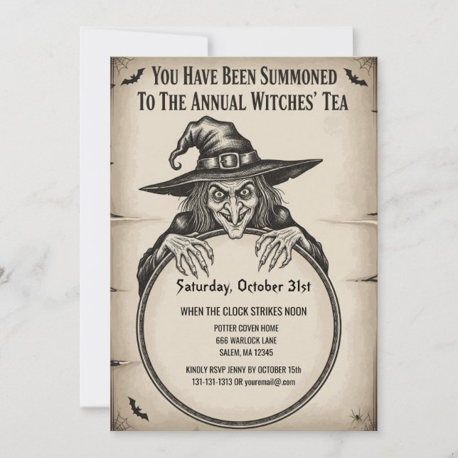 Vintage Halloween Invitation Card | Witch  (Front)