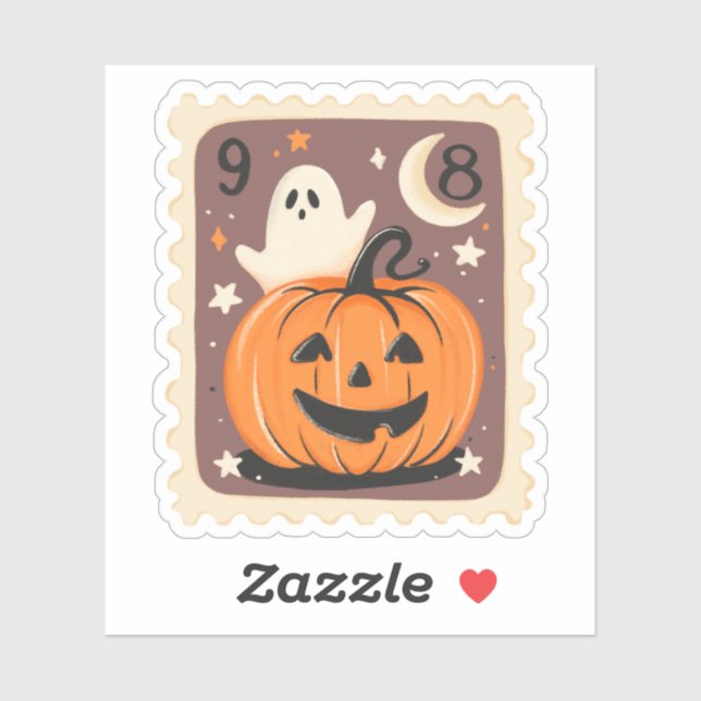 Vintage Halloween Jack-o'-Lantern & Ghost Stamp (Sheet)