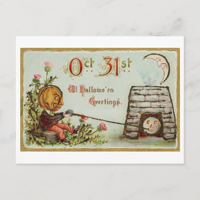 Vintage Halloween Jack-o-Lantern Postcard (Front)