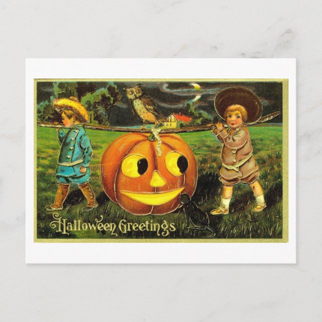 Vintage Halloween Jack-o-Lantern Postcard (Front)