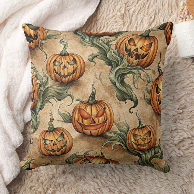 Vintage Halloween Jack-O-Lantern Vine Pattern Cushion (Blanket)