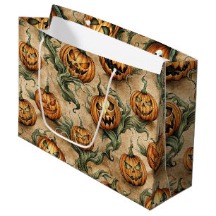 Vintage Halloween Jack-O-Lantern Vine Pattern Large Gift Bag