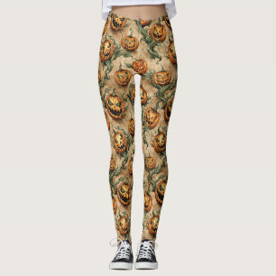 Vintage Halloween Jack-O-Lantern Vine Pattern Leggings