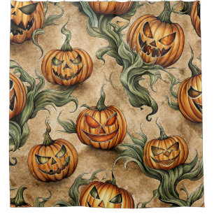Vintage Halloween Jack-O-Lantern Vine Pattern Shower Curtain