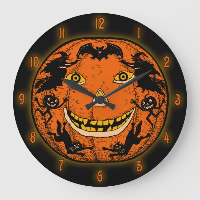 Vintage Halloween Jack O'Lantern Large Clock (Front)