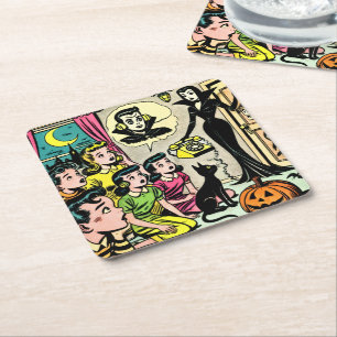 Vintage Halloween Kids Comics Square Paper Coaster