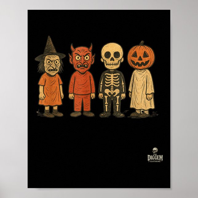 Vintage Halloween Kids In Clic Costumes  Poster (Front)