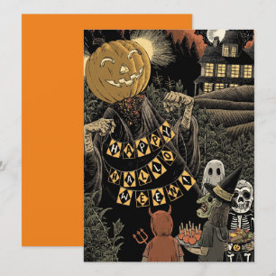Vintage Halloween Kids Trick Or Treats And Pumpkin