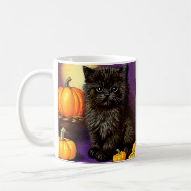 Vintage Halloween Kitten Coffee Mug (Left)
