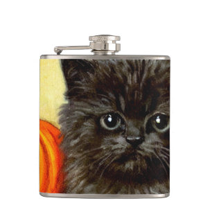 Vintage Halloween Kitten Hip Flask