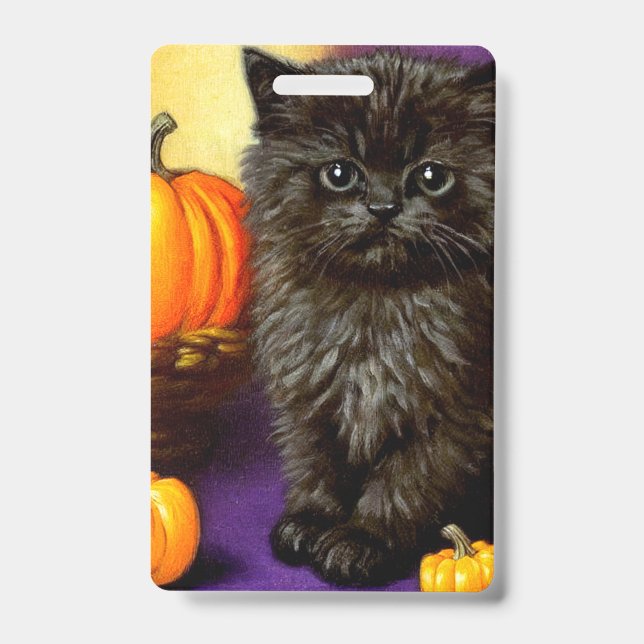 Vintage Halloween Kitten ID Badge (Front)