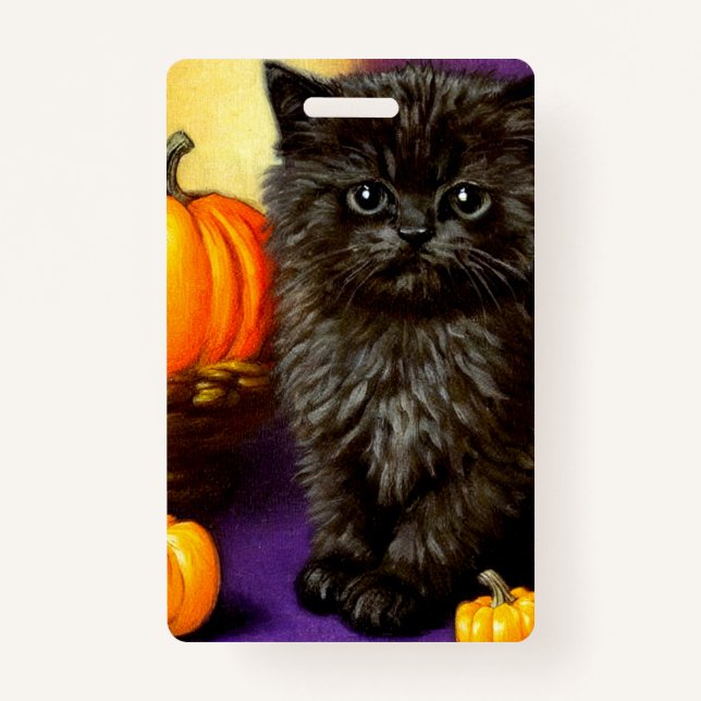 Vintage Halloween Kitten ID Badge (Front)