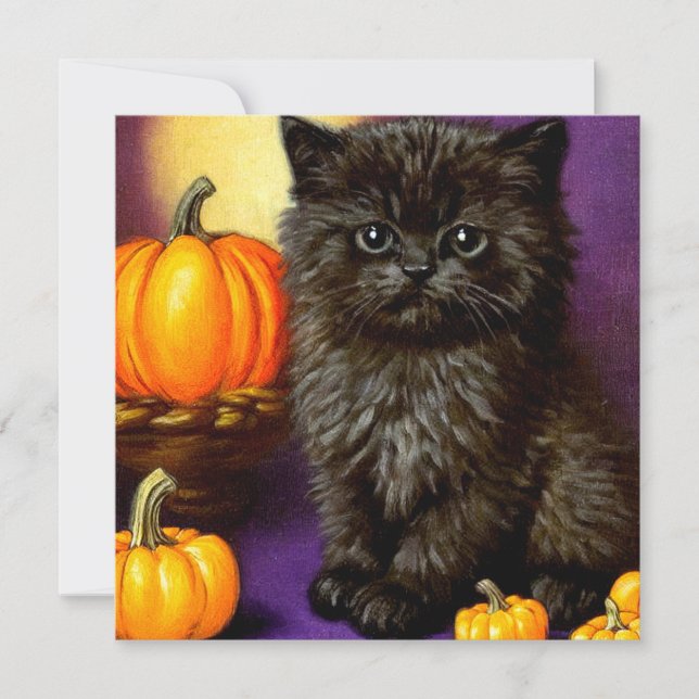 Vintage Halloween Kitten Invitation (Front)