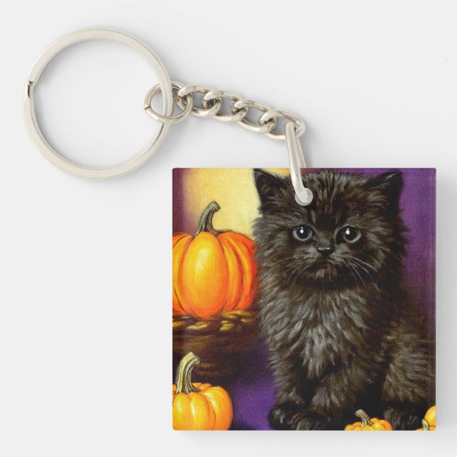 Vintage Halloween Kitten Key Ring (Front)
