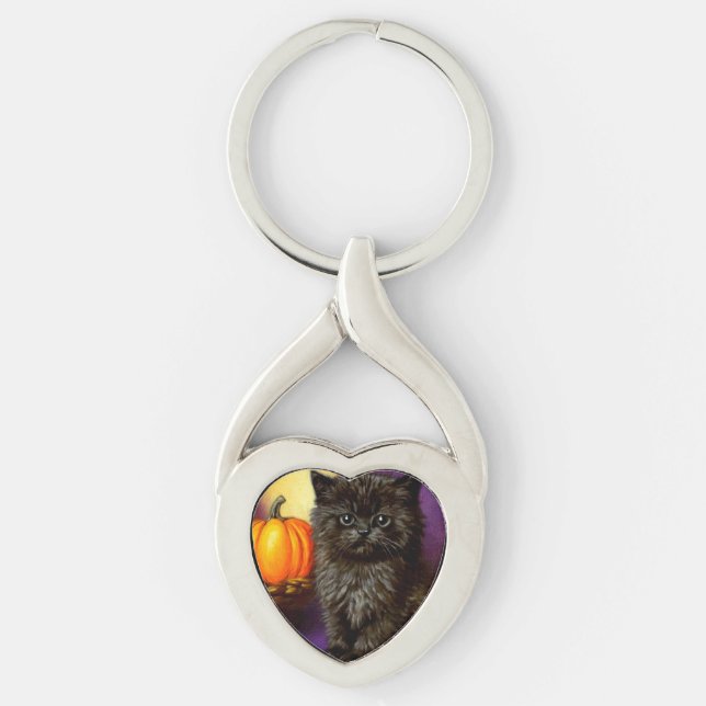 Vintage Halloween Kitten Key Ring (Front)