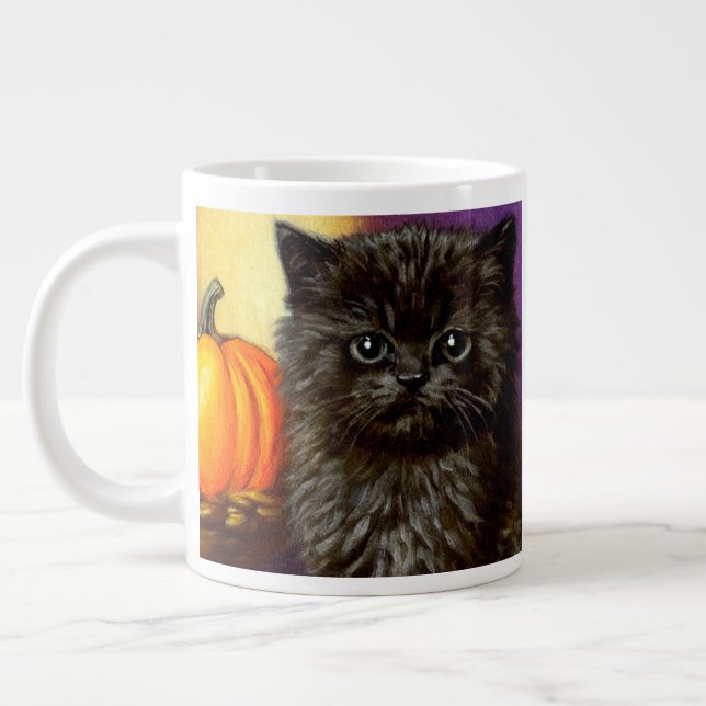 Vintage Halloween Kitten Large Coffee Mug (Left)