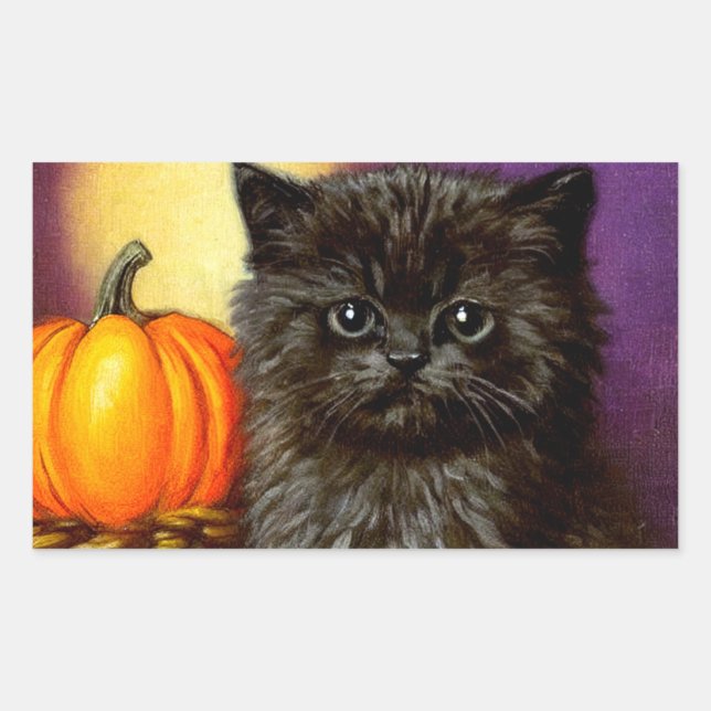 Vintage Halloween Kitten Rectangular Sticker (Front)