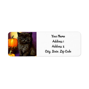 Vintage Halloween Kitten Return Address Label