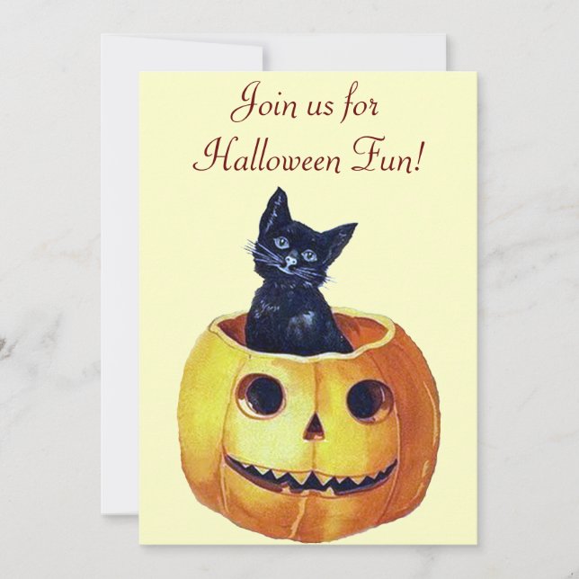 Vintage Halloween Kitty Invitations (Front)