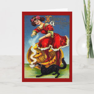 Vintage Halloween Lady in Red Card