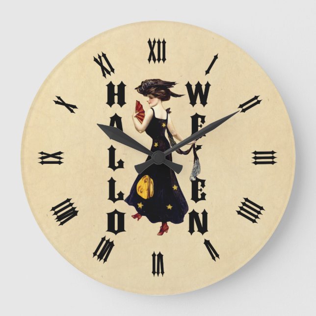 Vintage Halloween Lady Large Clock (Front)