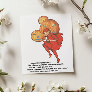 Vintage Halloween Little Boy And Pumpkins Card