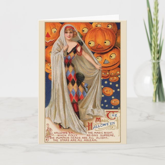Vintage Halloween Magic Greeting Card (Front)