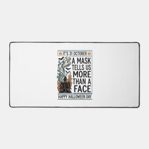 Vintage Halloween Mask Quote Vector Design_1 Desk Mat