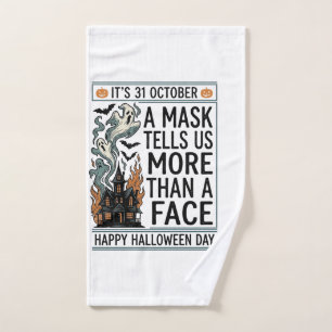 Vintage Halloween Mask Quote Vector Design_1 Hand Towel