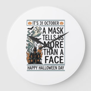 Vintage Halloween Mask Quote Vector Design_1 Large Clock