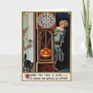 Vintage Halloween Midnight Witch Greeting Card