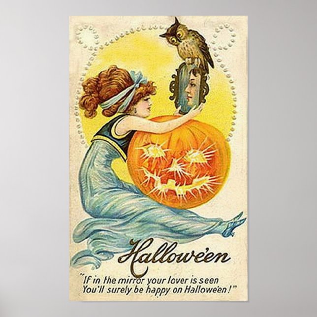 Vintage Halloween Mirror Card Poster (Front)