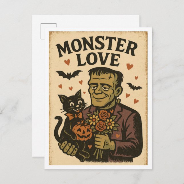 Vintage Halloween Monster Love Postcard (Front/Back)