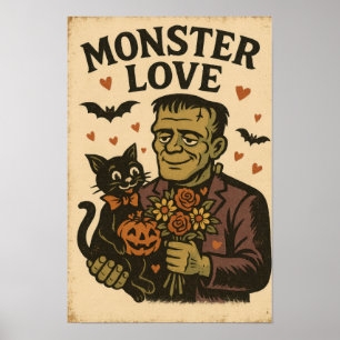 Vintage Halloween Monster Love Poster