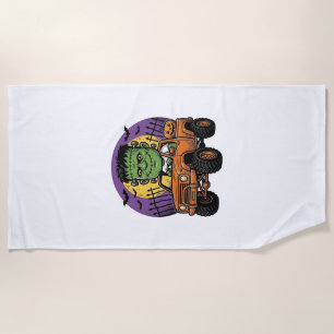 Vintage Halloween Monster Truck Pumpkin Shirt_1 Beach Towel