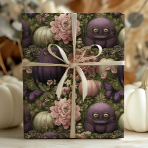 Vintage Halloween Monsters and Pumpkins in Purple  Wrapping Paper