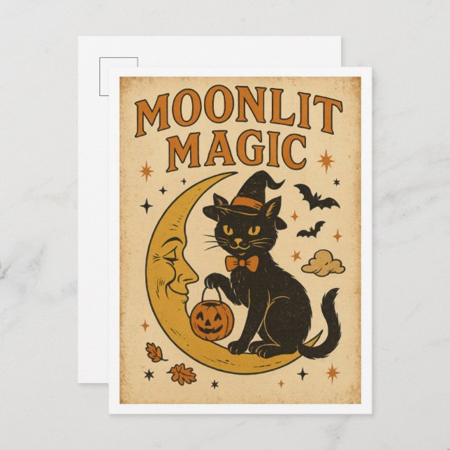 Vintage Halloween Moonlit Magic Postcard (Front/Back)