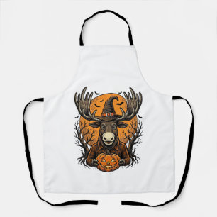 Vintage Halloween Moose Pumpkin Witch Hat Shirt_1 Apron