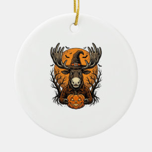 Vintage Halloween Moose Pumpkin Witch Hat Shirt_1 Ceramic Ornament